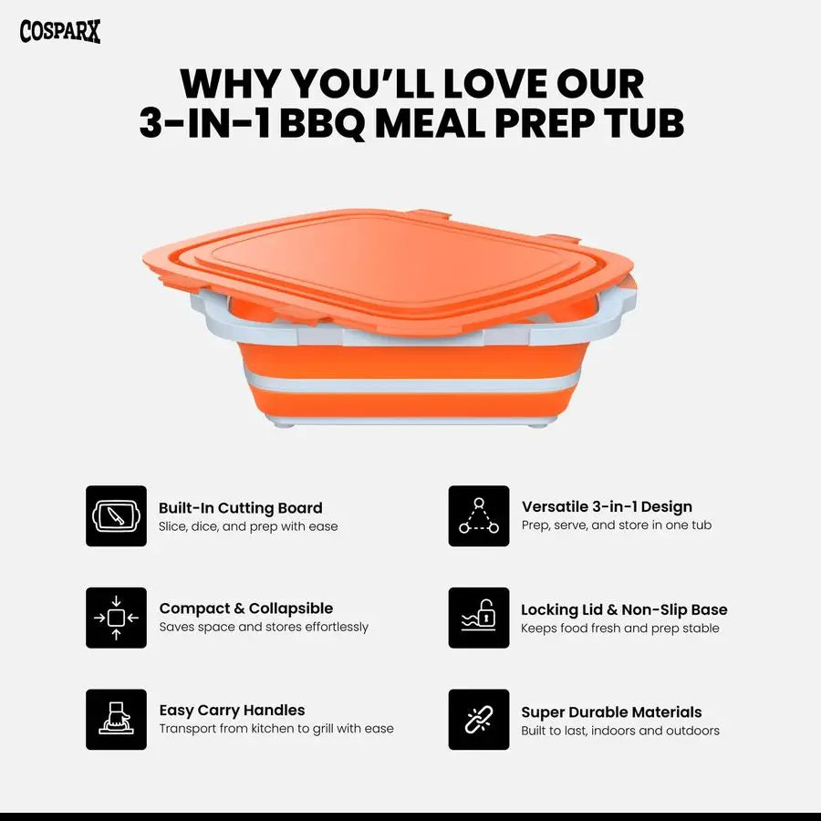 Collapsible BBQ Prep Tub With Cutting Board And Drain Plug