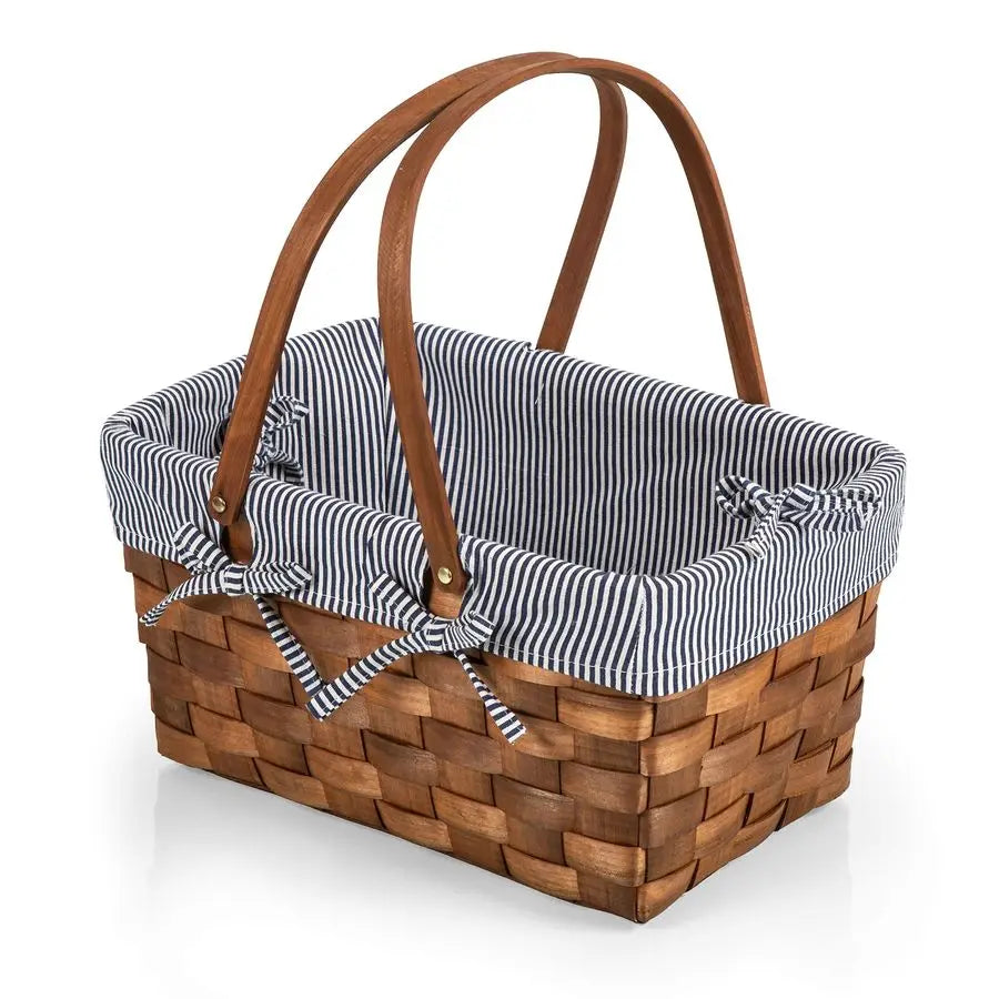 XMSJ Kansas Handwoven Wood Picnic Basket With Tabletop Lid