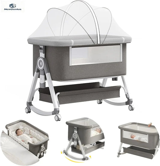 4 In 1 Rocking Baby Bassinet Bedside Sleeper With Mattress And Wheels