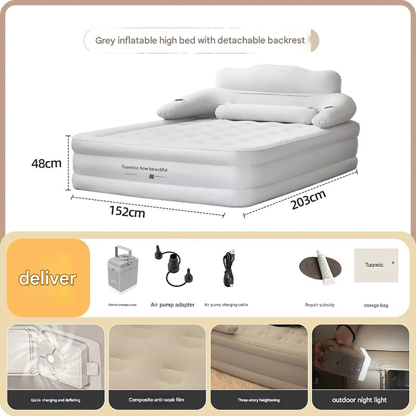 Thickened Automatic Inflatable Camping Mattress With Built In Pump