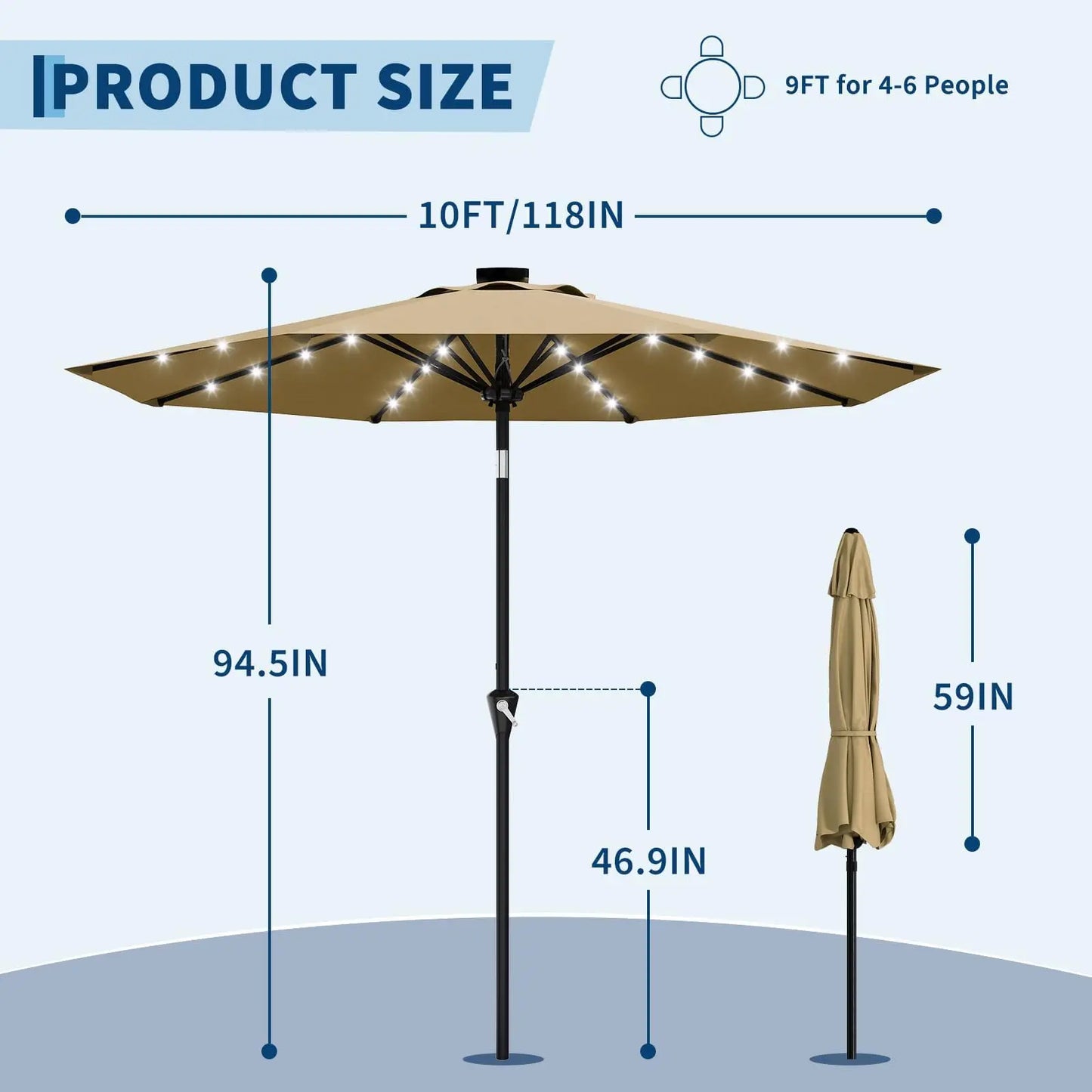 Studyset Solar Powered Patio Umbrella With 32 LEDs