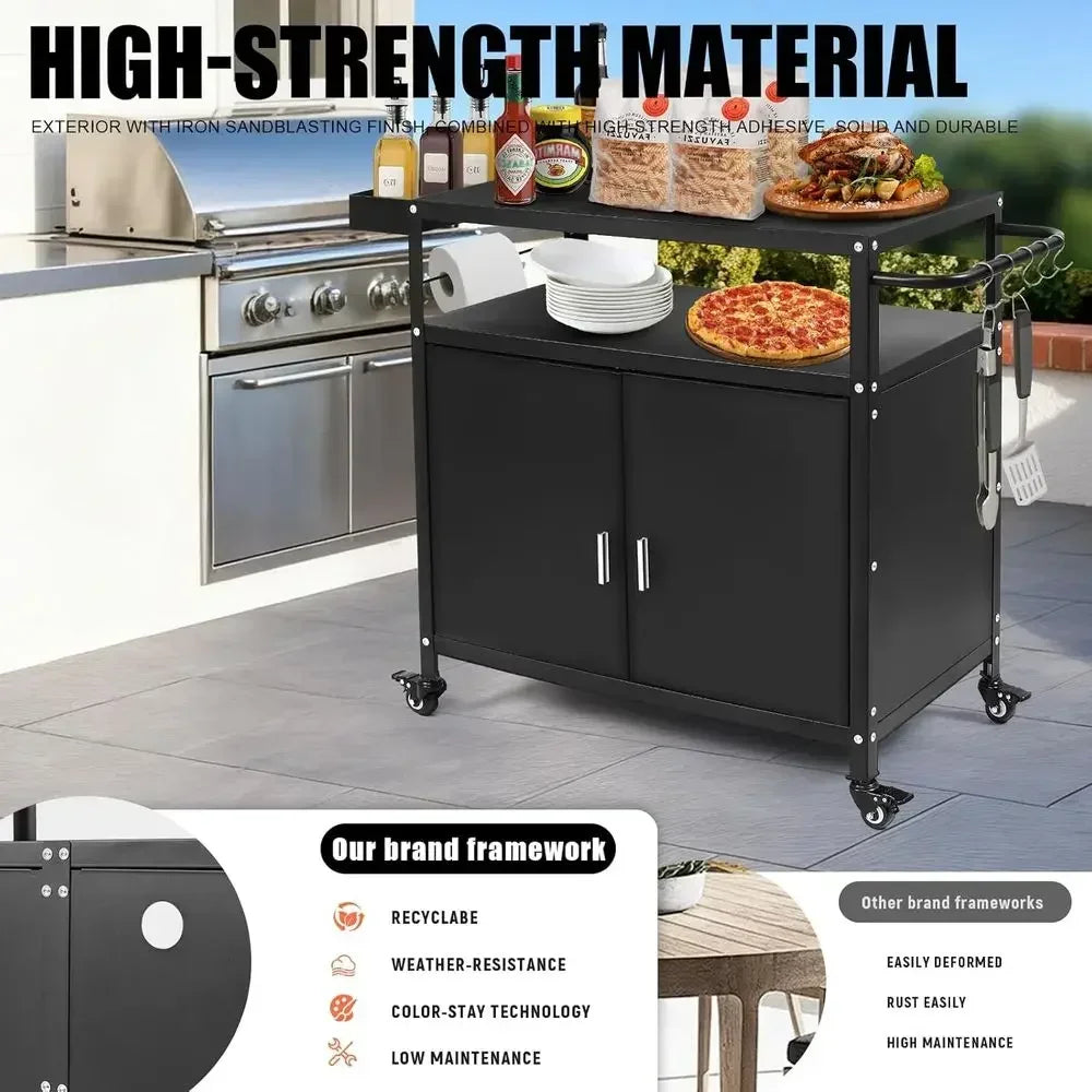 Portable Outdoor Folding Bbq Cart With Stainless Steel Top And Storage