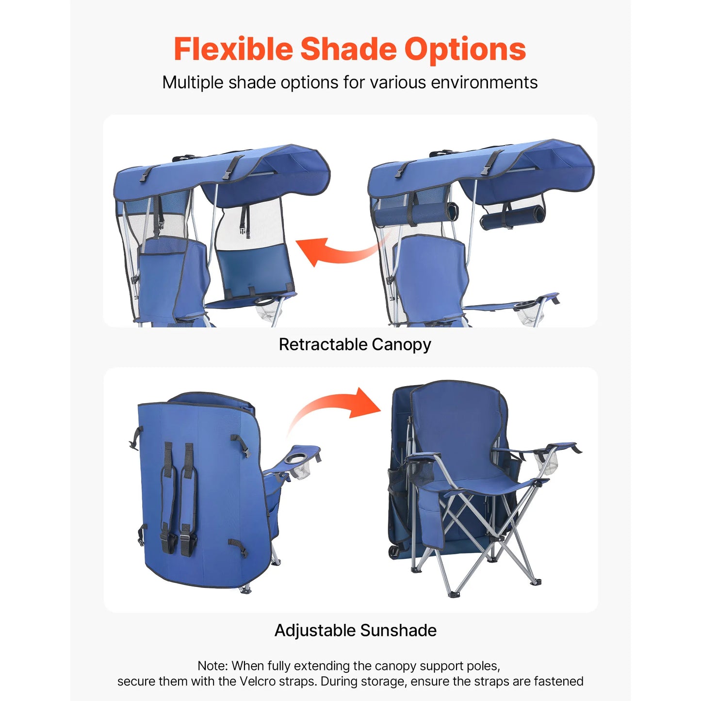 SucceBuy 330lb Camping Chair With Canopy And Cup Holders