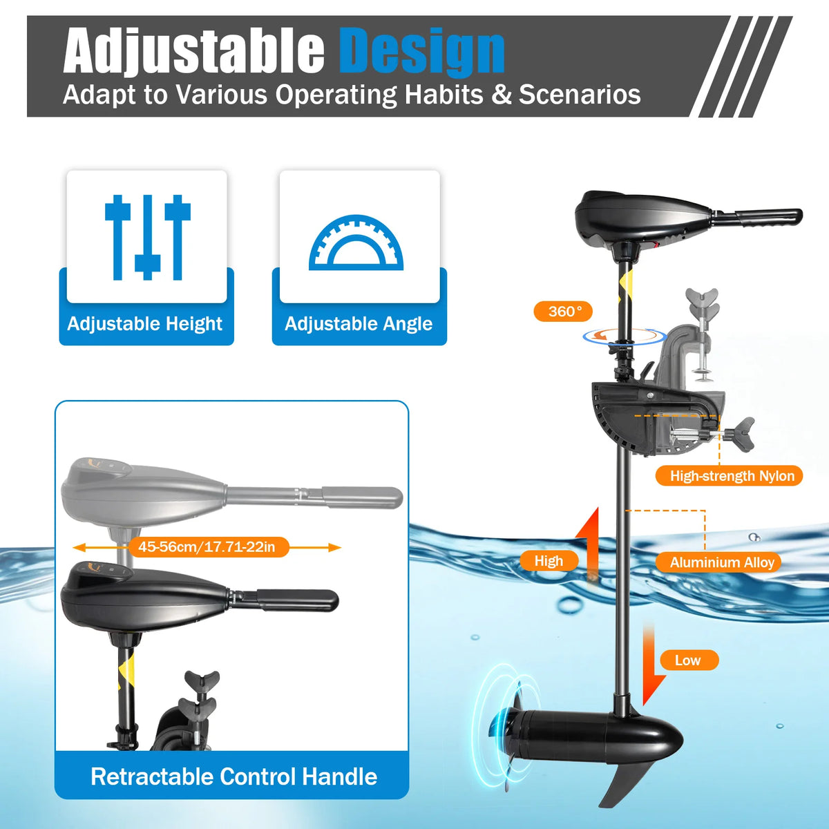 Bymaocar Electric Outboard Motor With 55 Pound Thrust, Low Noise