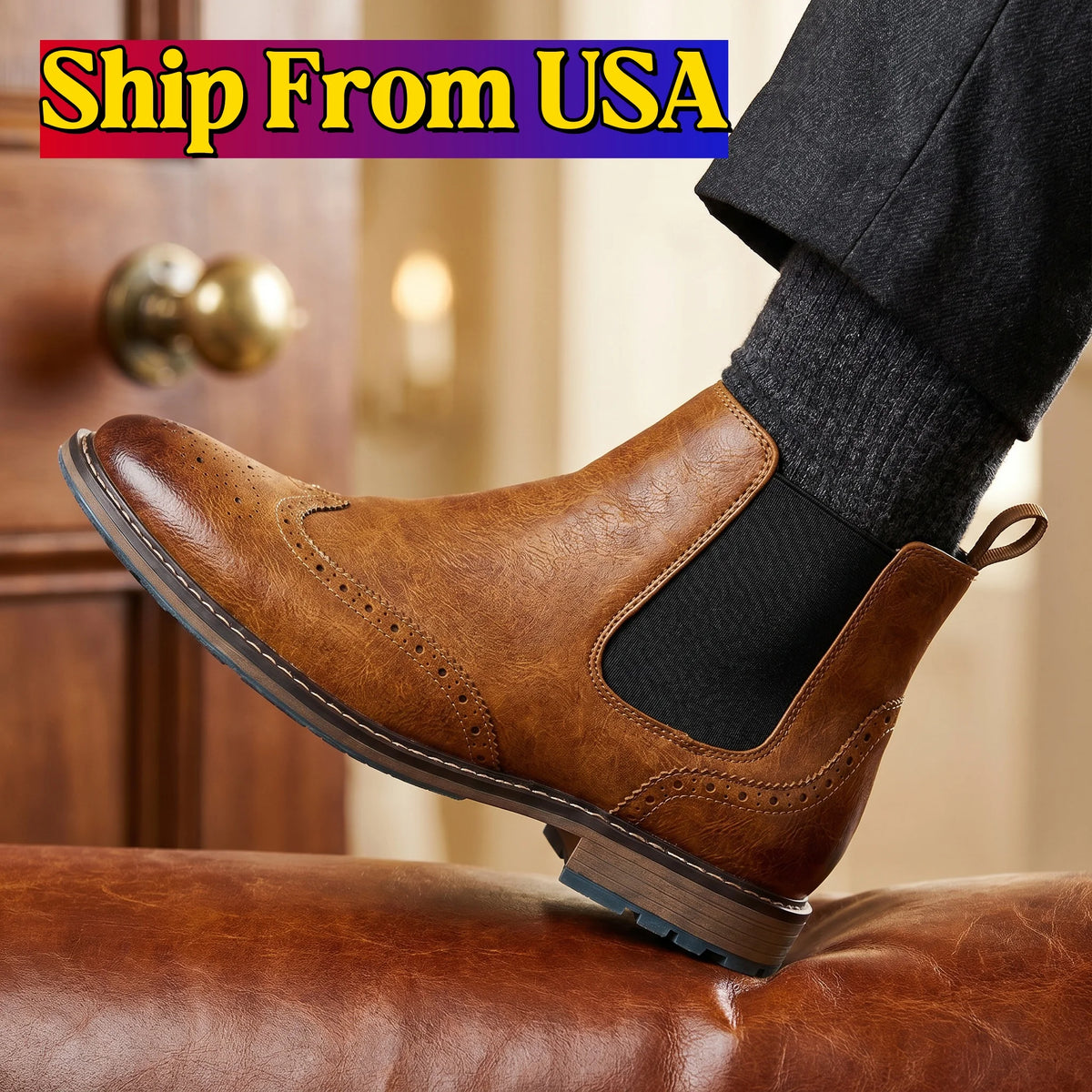 Hecrafted Mens Casual Chelsea Ankle Boots With Elastic Sides