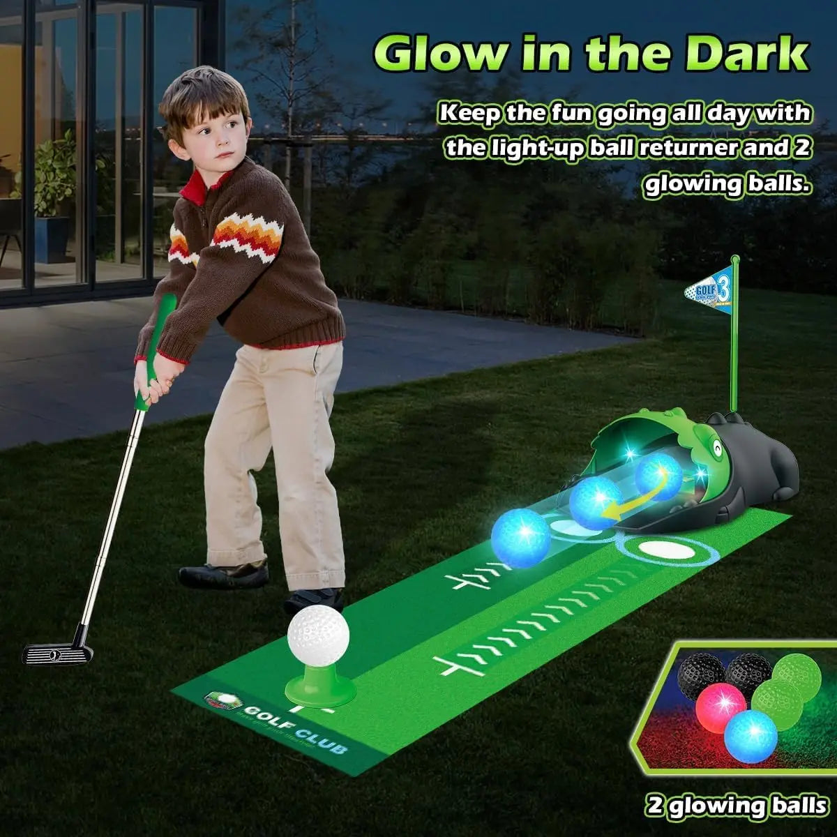 VATOS Kids Auto Return Golf Set With Night Light Balls
