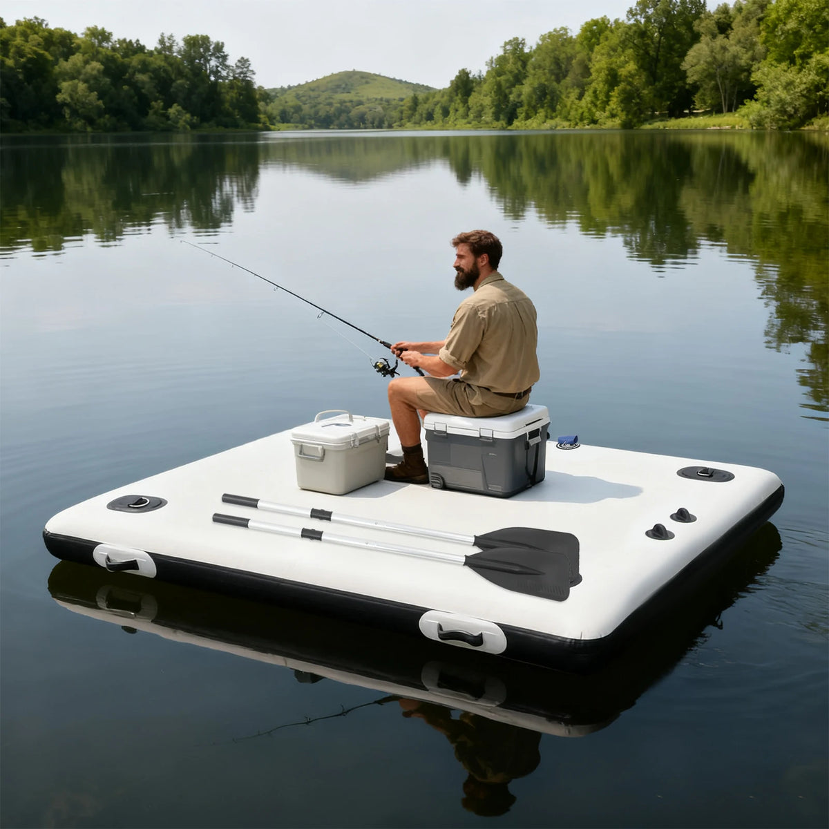 Inflatable Fishing Platform Dock With Outboard Motor Support