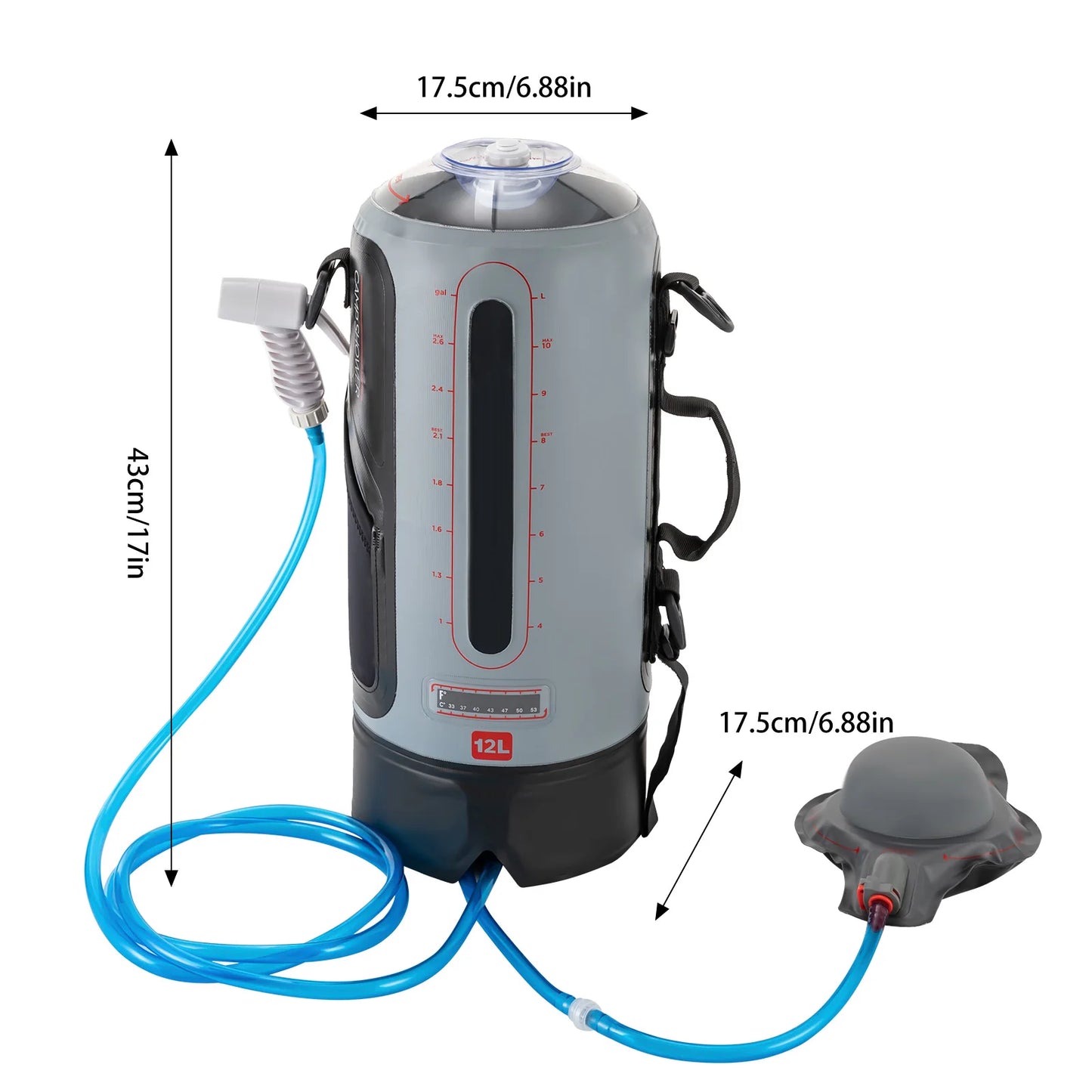 Solar Camping Shower With Pump And Removable Hose For Outdoors