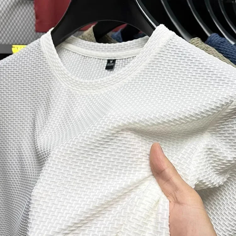 Men's Short Sleeve Mesh Bamboo Ice Silk Casual T Shirt