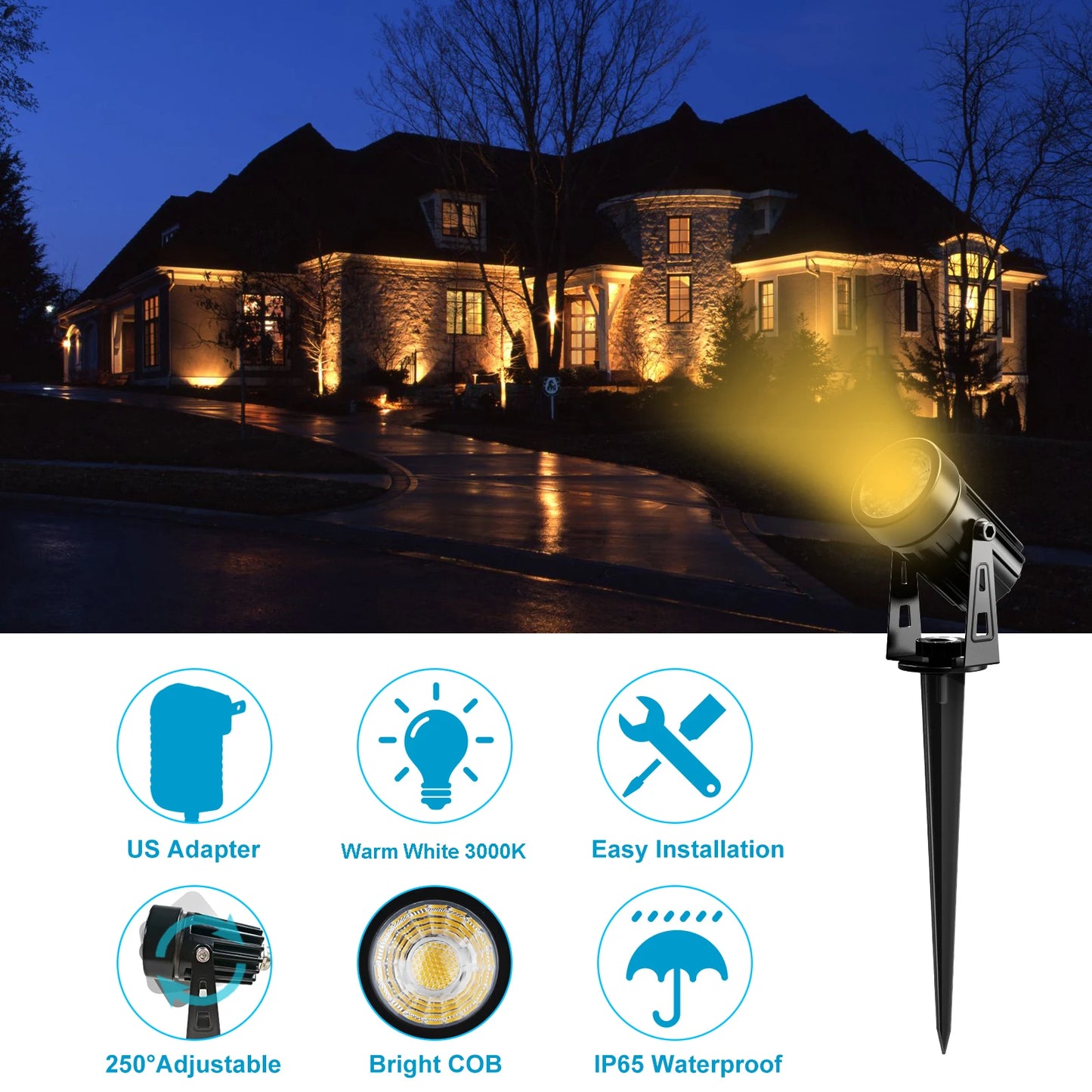 T-SUNRISE US Plug COB Spotlight Garden Light IP65 Waterproof