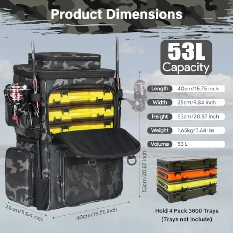 Waterproof Fishing Tackle Backpack With Cooler And Rod Holders