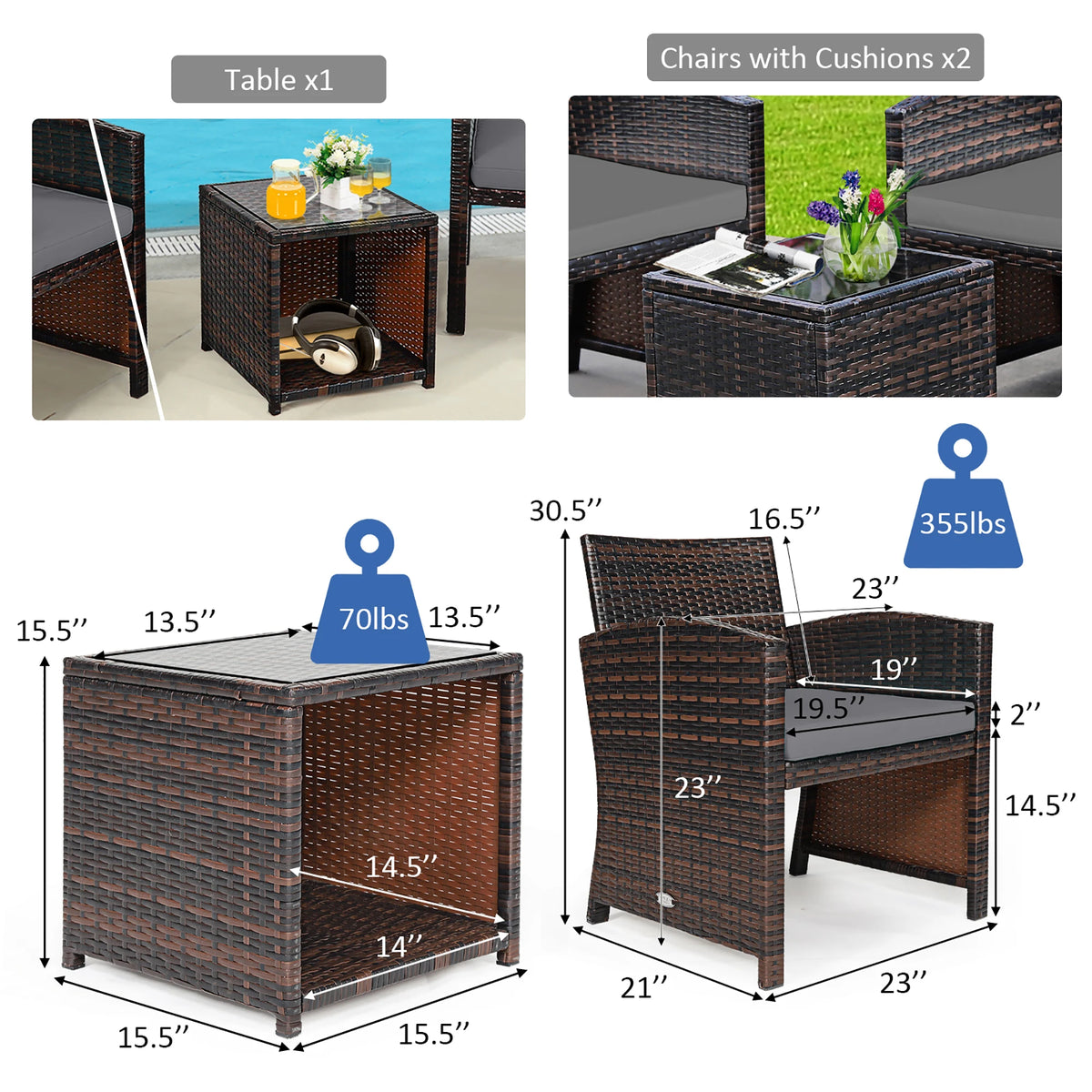 HOMASIS Patio Rattan Wicker Sofa Set With Coffee Table