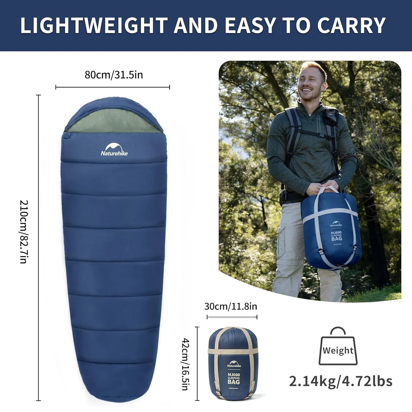 Naturehike MJ300 Mummy Sleeping Bag Polyester Winter Camping Adult