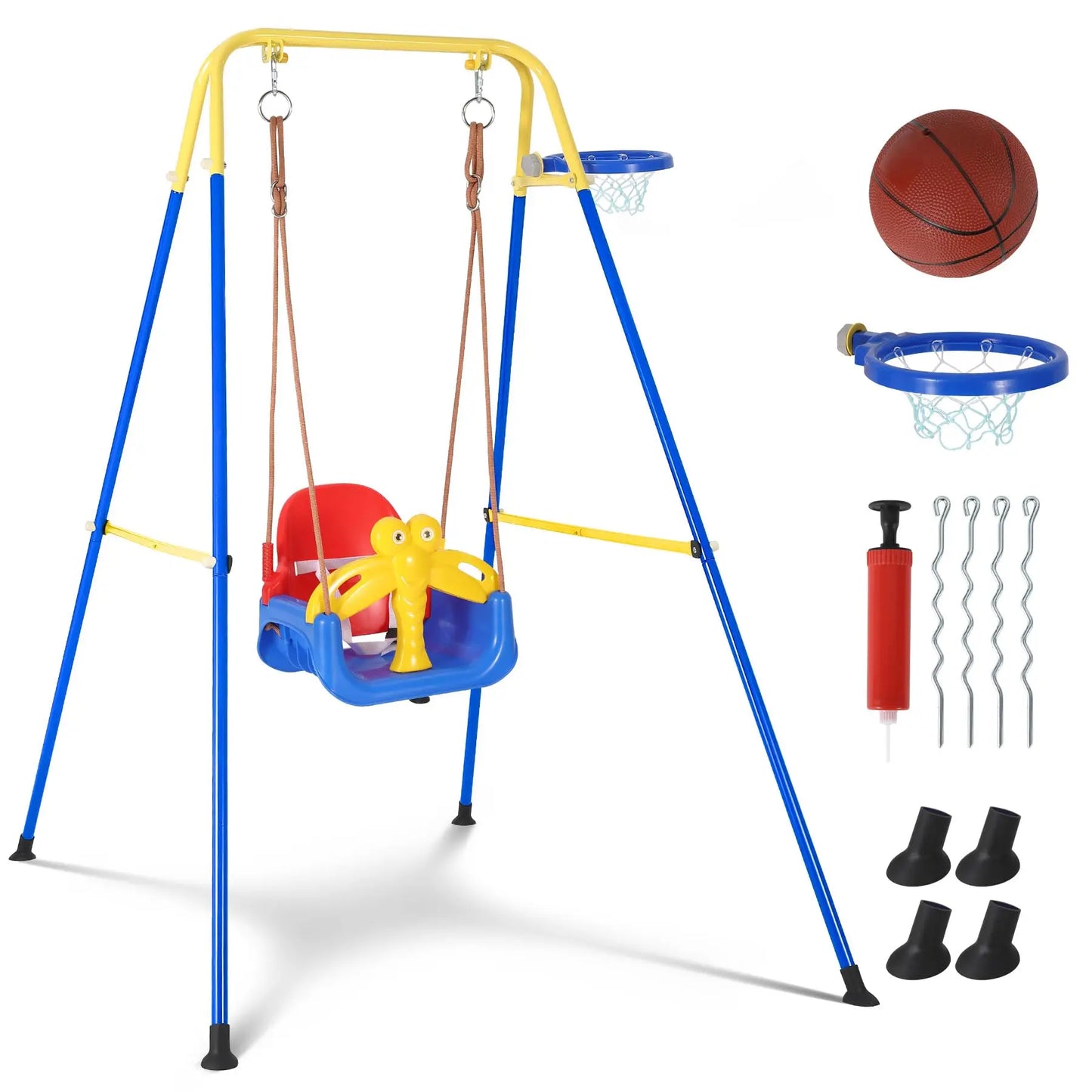 TWISTER.CK 4-in-1 Toddler Swing Set With Basketball Hoop