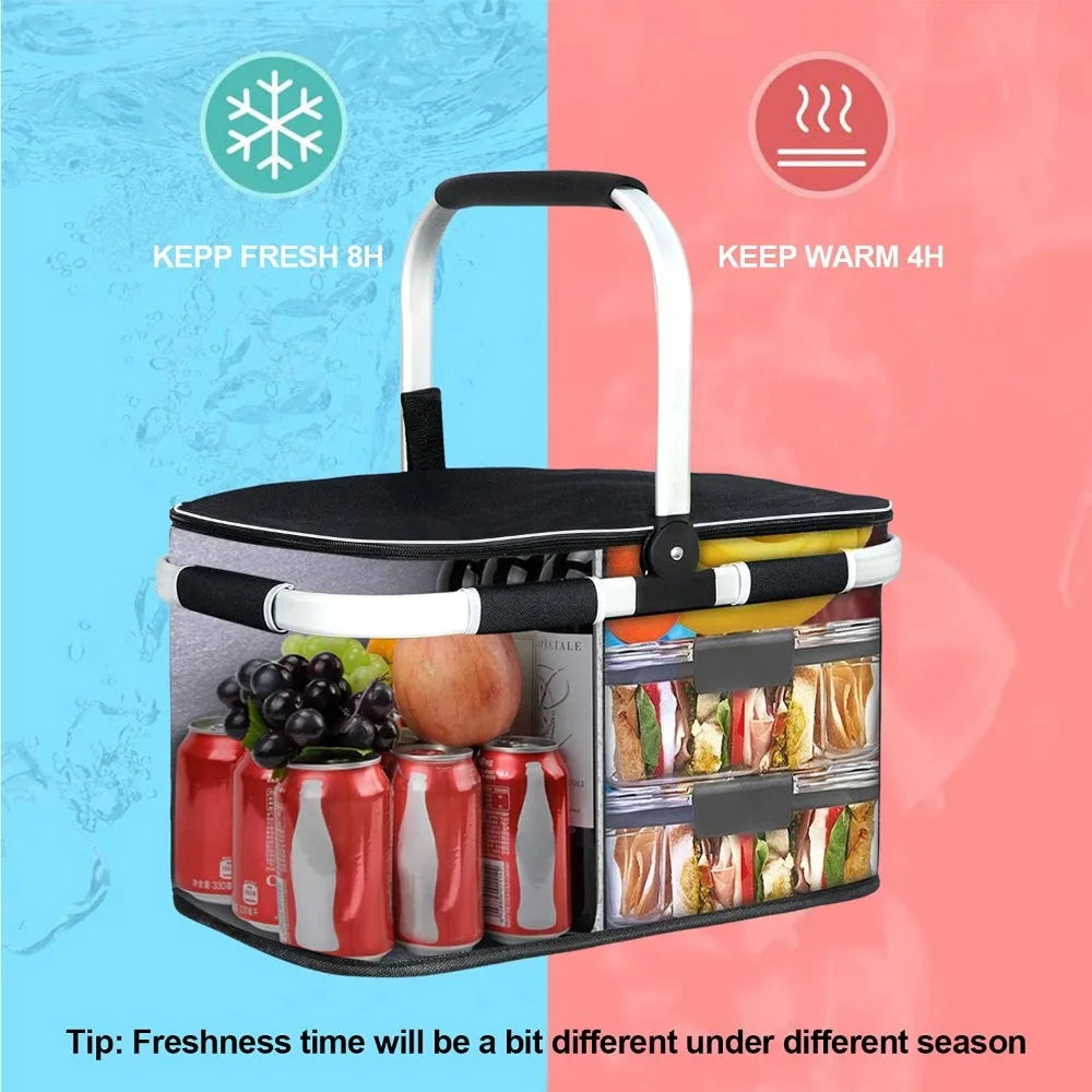 NBVCX Insulated Picnic Basket With Foldable Leakproof Pockets