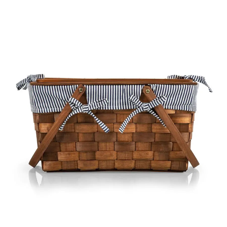XMSJ Kansas Handwoven Wood Picnic Basket With Tabletop Lid