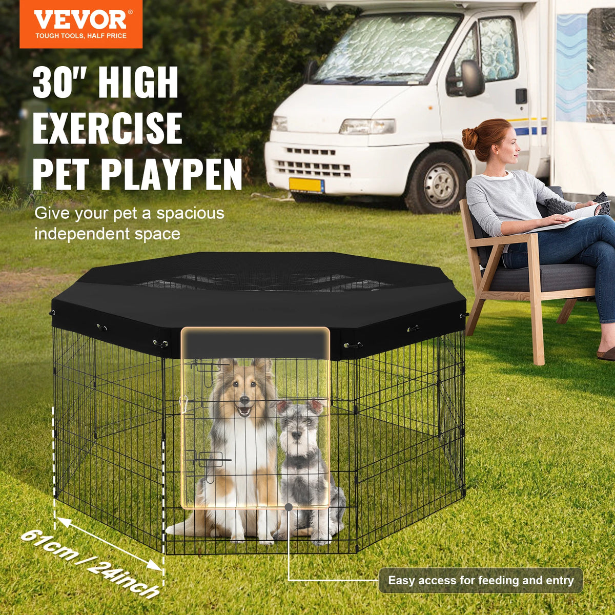 VEVOR Foldable Metal Dog Playpen With Oxford Fabric Top Cover