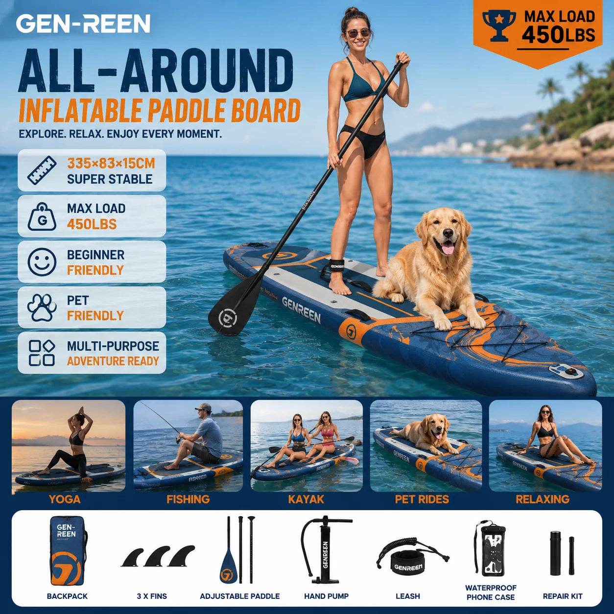 Quashley Inflatable Stand Up Paddle Board For Water Sports