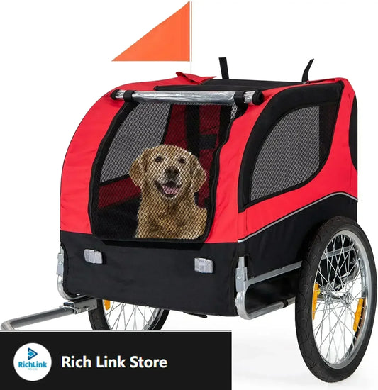 Dog Bicycle Trailer Aluminum Wheels Collapsible Carrier With 3 Doors