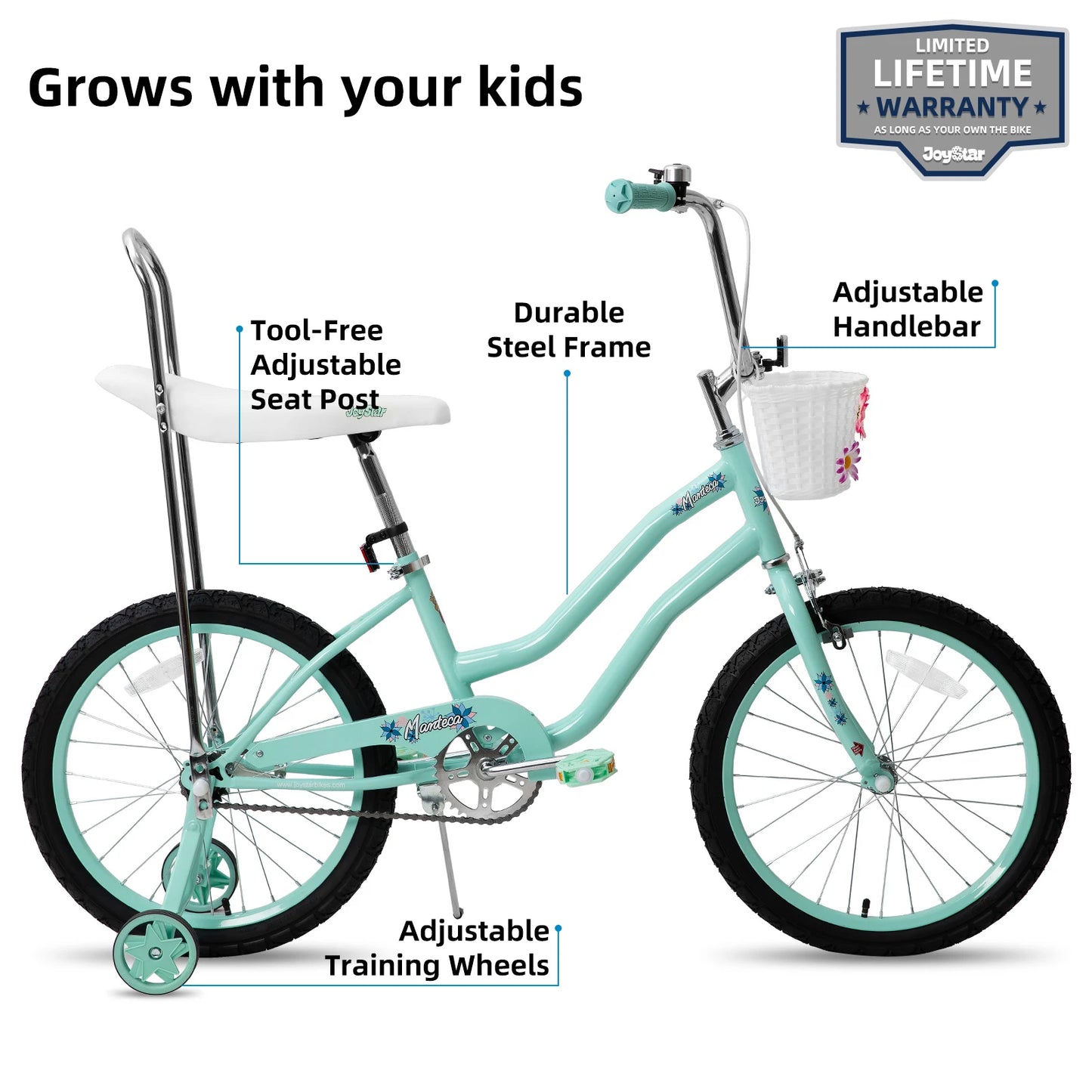 Joystar Girls Bike With Training Wheels Handbrake Coaster Brake
