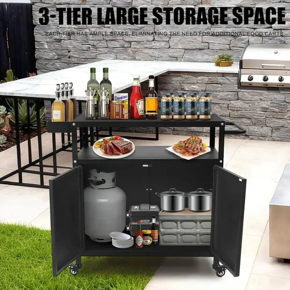 Portable Outdoor Folding Bbq Cart With Stainless Steel Top And Storage