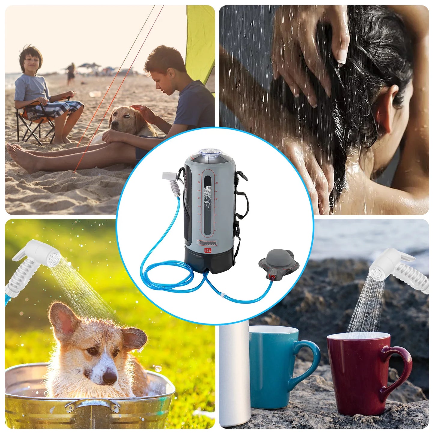 Solar Camping Shower With Pump And Removable Hose For Outdoors