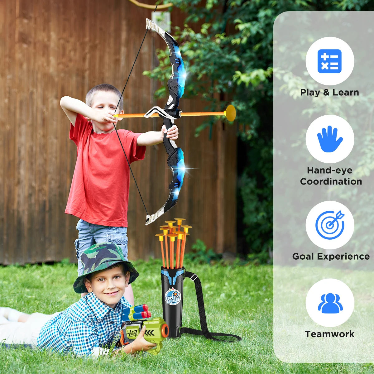 VATOS Bow And Arrow Toy Set For Kids Outdoor Archery Game